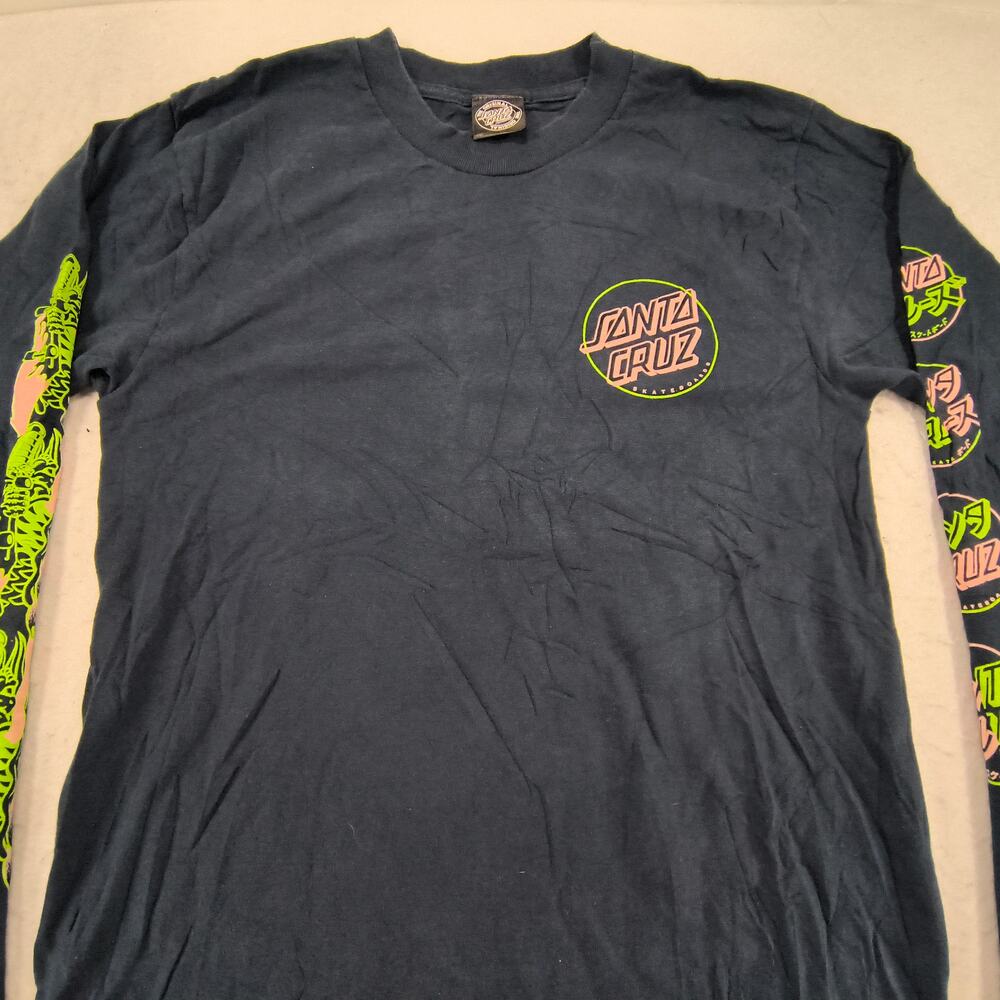 Santa Cruz Casual Crew Neck Long Sleeve Graphic T Shirt Mens Size Small S Navy